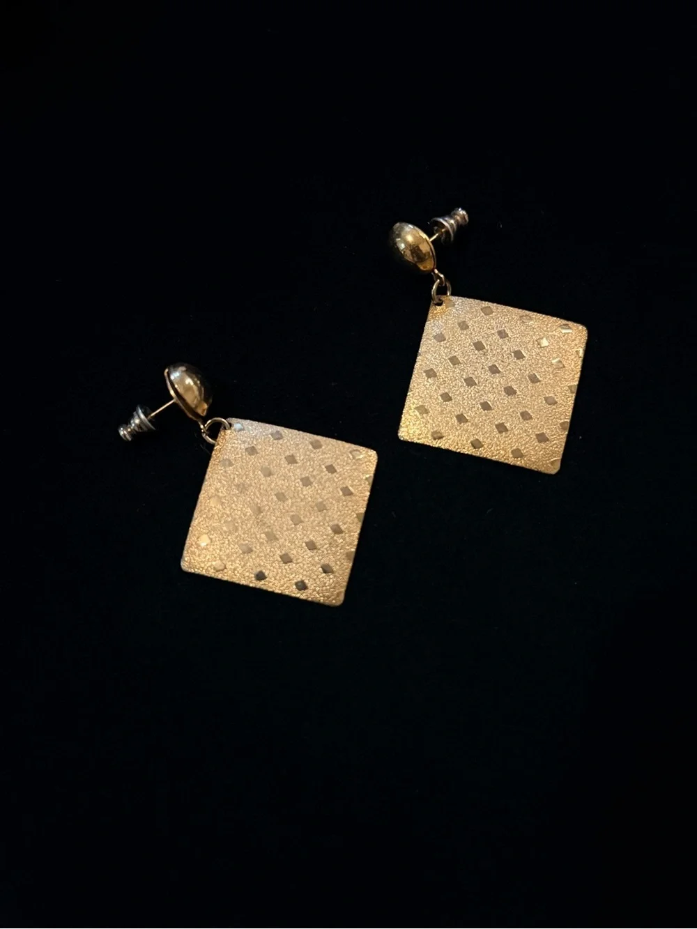 Gold-Tone Diamond, Textured Drop Earrings - Women Jewelry